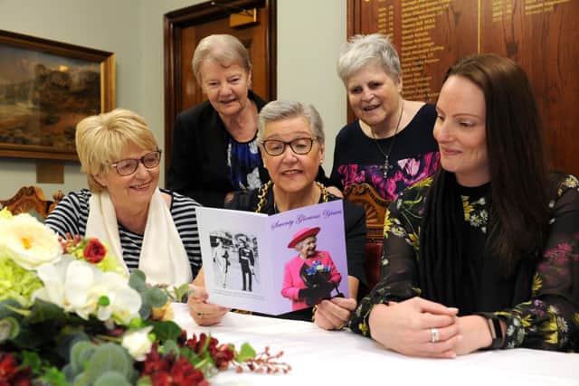 The Mayor of South Tyneside Coun Pat Hay with Happy at Home's Margaret Stephenson-Gray, Margaret Foster, Wendy English, and Mim Reay, at South Shields Town Hall.