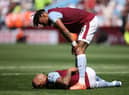 Tyrone Mings and Diego Carlos of Aston Villa react during the Premier League match between Aston Villa and Everton FC at Villa Park on August 13, 2022 in Birmingham, England. (Photo by Marc Atkins/Getty Images)