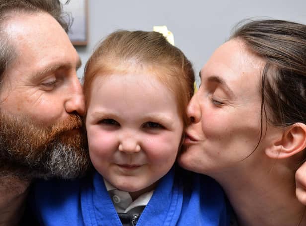 Pubs in Hebburn and Jarrow are fundraising for youngster Sophia Shaw, five, to help fund for her treatment. Pictured here with parents Matt and Tracey Shaw.