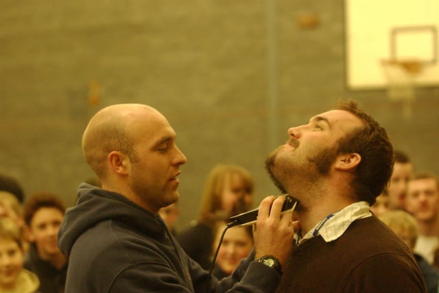 This sponsored shave at High Tunstall College of Science got a huge crowd in 2005. Remember it?
