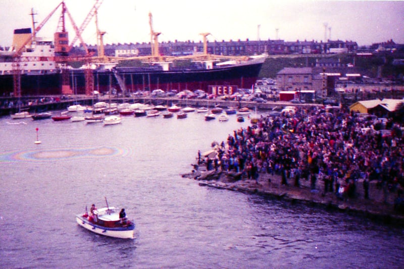David took this view from deck on board the SS Nevasa as it left Sunderland for a two-week cruise. Look at the crowds of people saying goodbye!