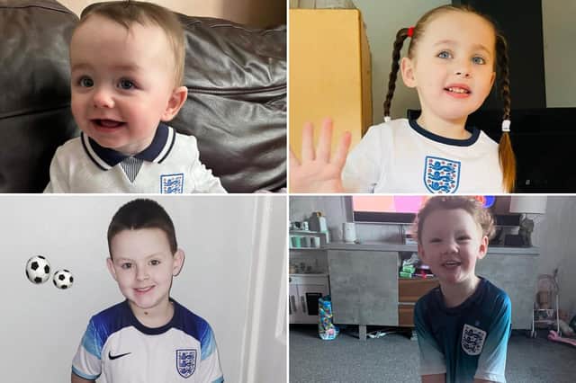 Young football supporters in South Tyneside show their support for England.