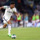 Cody Drameh of Leeds United runs with the ball during the Carabao Cup Second Round match between Leeds United and Barnsley at Elland Road on August 24, 2022 in Leeds, England. (Photo by George Wood/Getty Images)