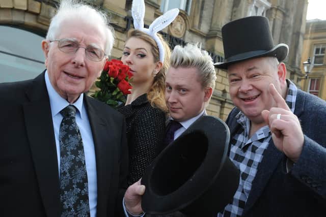 Coun Alan Kerr, left, joins magicians Alana, Kennedy, and John Archer at the South Tyneside International Magic Festival at the Customs House in 2016