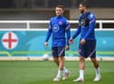 Newcastle United defender Kieran Trippier alongside Manchester City's Kyle Walker (Photo by PAUL ELLIS/AFP via Getty Images)