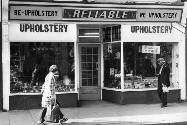 The exterior of Reliable Upholsterers in October 1973.