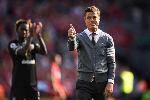 Scott Parker gestures to supporters after the English Premier League football match between Liverpool and Bournemouth at Anfield in Liverpool, north west England on August 27, 2022.(Photo by OLI SCARFF/AFP via Getty Images)