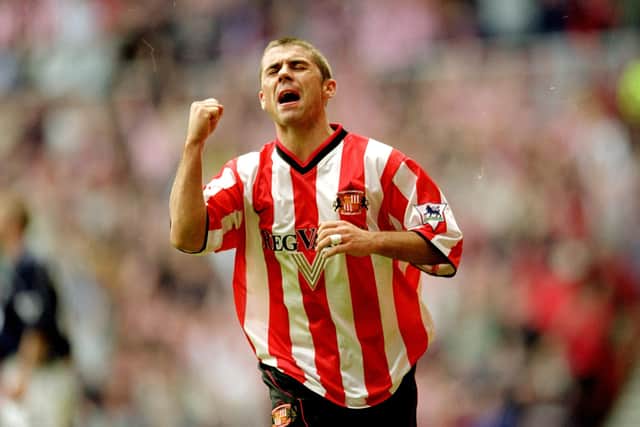 16 Sep 2000: Kevin Phillips of Sunderland celebrates during the FA Carling Premiership match against Derby County at the Stadium of Light in Sunderland, England. Sunderland won the match 2-1. \ Mandatory Credit: Tom Shaw /Allsport