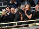 Manchester United's Ivorian midfielder Newcastle United's English minority owner Amanda Staveley (C) applauds the players ahead of the English League Cup final football match between Manchester United and Newcastle United at Wembley Stadium, north-west London on February 26, 2023. (Photo by Glyn KIRK / AFP)