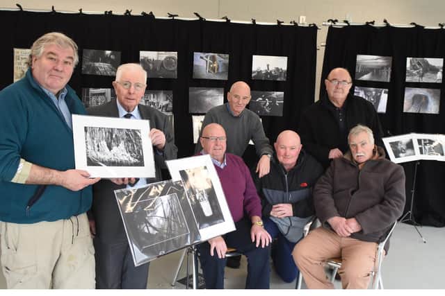 Artist Aidan Doyle and Councillor Alan Kerr pictured with ex-miners; Jacky Payton, Jimmy Robson, Ronnie Peterson, Jeff Bridgewood and Tom Wood.