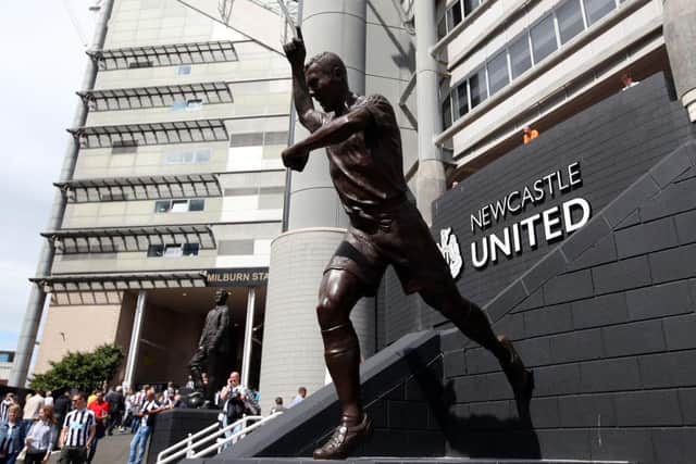The Alan Shearer statue on its new plinth outside St James's Park.