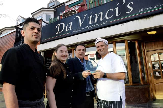 Payam Shabani (second right) from Da Vinci's along with Majid Mafi hold the Mediterranean restaurant of the Year award for 2019 along with staff (left to right) Karo Ali, Anastasija Solovjova.
