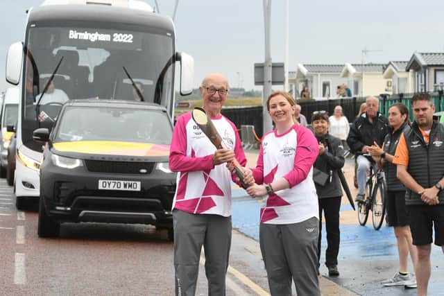 The Queens Jubiliee Baton at Sea Road, South Shields this morning.