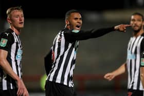 MORECAMBE, ENGLAND - SEPTEMBER 23: Jamaal Lascelles of Newcastle United reacts during the Carabao Cup third round match between Morecambe and Newcastle United at Globe Arena on September 23, 2020 in Morecambe, England.