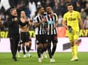 Callum Wilson and goalscorer Joe Willock share a joke as they celebrate Newcastle United's win over Chelsea.