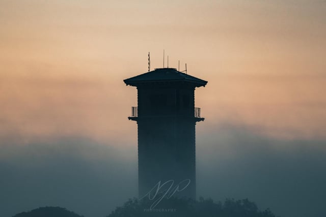 The mist rolls in over Cleadon Water Tower.