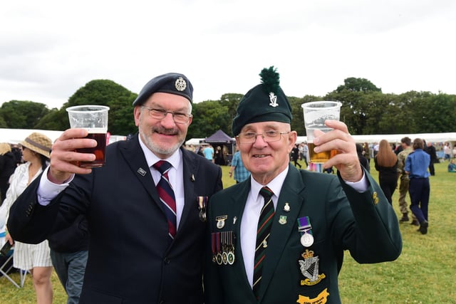 Barry Harrison (left) ex- RAF and Joe Mills ex-Royal Irish Rangers at the event in Bents Park.