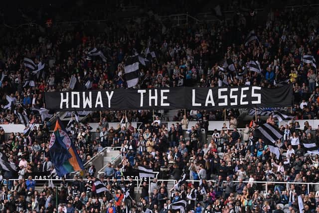 A flag in the Gallowgate End during last season's match between Newcastle United Women and Alnwick Town Ladies at St James's Park.