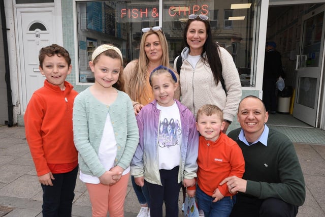 (from left) Noah Ratib, 8, Maya Ratib, 6, Amelia Luscombe , 7, mums Ashleigh Ratib and Shelly Luscome , Harris Ratib, 3, and dad Omar Ratib had taken the ferry across from North Tynesie to enjoy a Good Friday visit to South Shields