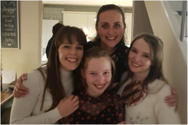 Samantha Bruce (right) with sisters Jayne (left) and Sarah (front) and sister-in-law Jordan.