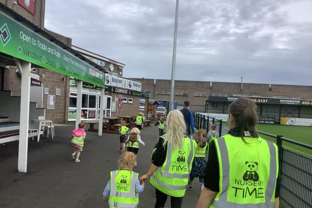 Children from Nurserytime South Shields enjoying their trip to the home of The Mariners.