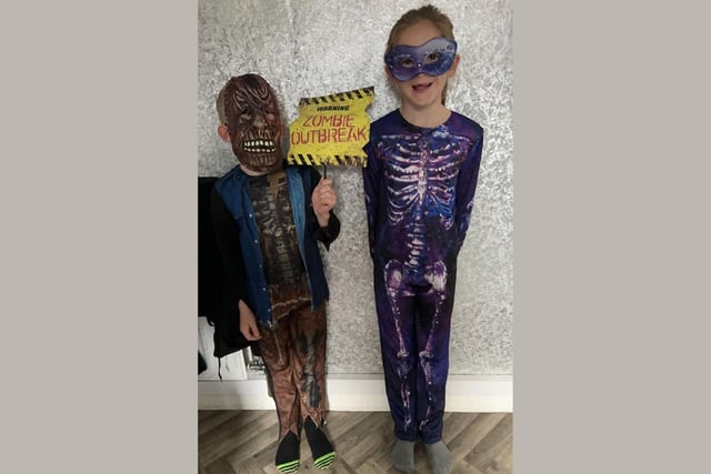 Beware the zombies! And other creatures too, of course. Hunter Moore, age 5 and Liaera Moore, age 9.