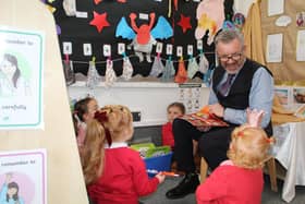 Headteacher Paul Craig with pupils at St Joseph's Catholic Primary School, Jarrow.