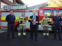 South Tyneside Council Cllr Jim Foreman with Green Watch crew from South Shields Fire Station, left to right, Steven Bewick, Peter Wilson, Paull Benson, and David Horn.