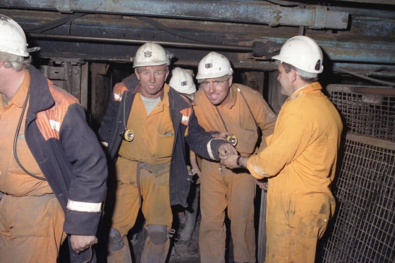 The last shift of miners leaves Vane Tempest Colliery in October 1992.