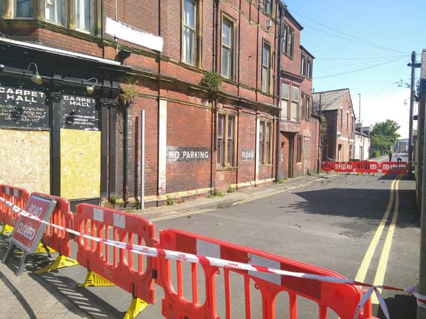 The scene outside the Victoria Hall on Sunday morning.
