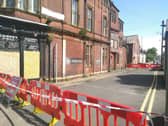 The scene outside the Victoria Hall on Sunday morning.