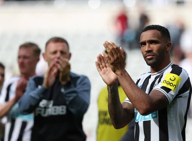Newcastle United's English striker Callum Wilson applauds after winning at the end of the English Premier League football match between Newcastle United and Nottingham Forest at St James' Park in Newcastle-upon-Tyne, north east England on August 6, 2022. (Photo by NIGEL RODDIS/AFP via Getty Images)