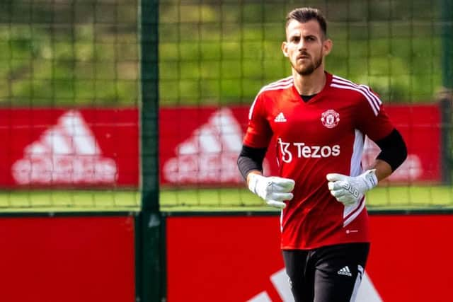 MANCHESTER, ENGLAND - SEPTEMBER 02: (EXCLUSIVE COVERAGE) Martin Dubravka of Manchester United in action during a first team training session at Carrington Training Ground on September 02, 2022 in Manchester, England. (Photo by Ash Donelon/Manchester United via Getty Images)