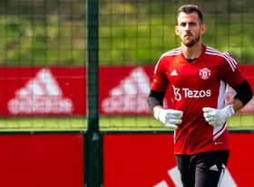 MANCHESTER, ENGLAND - SEPTEMBER 02: (EXCLUSIVE COVERAGE) Martin Dubravka of Manchester United in action during a first team training session at Carrington Training Ground on September 02, 2022 in Manchester, England. (Photo by Ash Donelon/Manchester United via Getty Images)