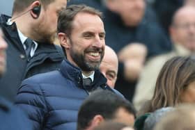 England manager Gareth Southgate takes his seat for the English Premier League football match between Newcastle United and Aston Villa at St James' Park in Newcastle-upon-Tyne, north east England on October 29, 2022. (Photo by LINDSEY PARNABY/AFP via Getty Images)