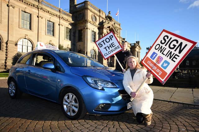 "Save Our Test Centre" Organiser Vikki Holt, front and fellow organiser Lindsey Gallant , rear, joined many other driving instuctors who came to protest at the Town Hall  against the possible planned closure of the South Shields Driving driving test centre at Simonside.