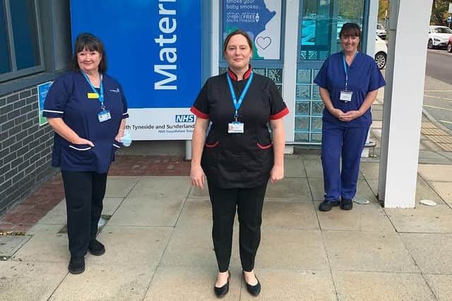 Michelle Watson, centre, with, left, senior midwife Jacqui Ramshaw, and team member Melanie Booth.