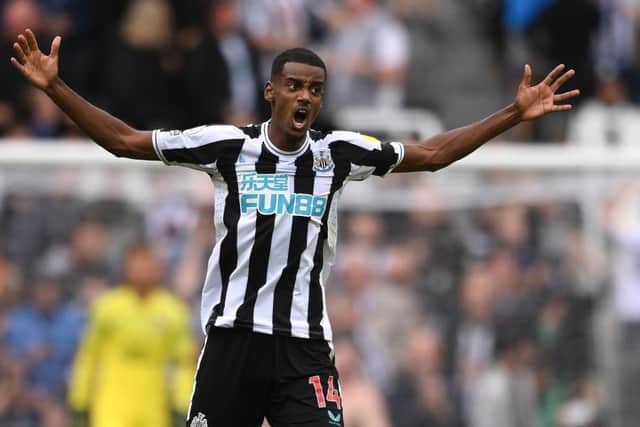 Newcastle United player Alexander Isak celebrates after scoring the Newcastle goal during the Premier League match between Newcastle United and AFC Bournemouth at St. James Park on September 17, 2022 in Newcastle upon Tyne, England. (Photo by Stu Forster/Getty Images)