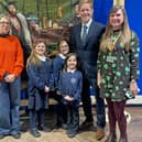ART ROAD TRIP … arts facilitators Jo and Alex with headteacher Tim Shenton and pupils Zoey Higgins, Ella Higgins and Summer Ramsey