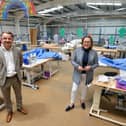 Anne-Marie Trevelyan, MP for Berwick upon Tweed, visits the Northumbria Healthcare NHS Foundation Trust personal protective equipment factory in Cramlington where she met volunteers and joined in with making PPE for the NHS. She was accompanied on the visit by Paul Dunn, Executive Director of Finance for the trust.