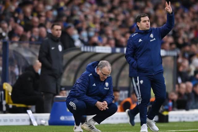 Marcelo Bielsa, Manager of Leeds United looks on during the Premier League match between Leeds United and Newcastle United at Elland Road on January 22, 2022 in Leeds, England. (Photo by Stu Forster/Getty Images)