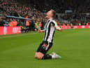 Sean Longstaff celebrates after scoring the first Newcastle goal during the Carabao Cup Semi Final 2nd Leg match between Newcastle United and Southampton at St James' Park on January 31, 2023 in Newcastle upon Tyne, England. (Photo by Stu Forster/Getty Images)