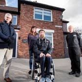 (l-r) Neil Turner, Director- Howarth Litchfield accompanies Andrea Burns and Jason Burns, war veteran plus Jonathan Ball, Chief Executive- RMA- The Royal Marines Charity for a first look around their new home
