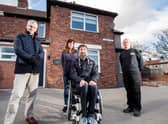 (l-r) Neil Turner, Director- Howarth Litchfield accompanies Andrea Burns and Jason Burns, war veteran plus Jonathan Ball, Chief Executive- RMA- The Royal Marines Charity for a first look around their new home