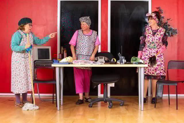 (l-r) Leah Bell, Vicky Entwistle and Vicki Michelle are ready for Dirty Dusting