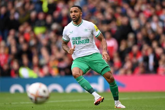 Newcastle United player Callum Wilson in action during the Premier League match between Manchester United and Newcastle United at Old Trafford on October 15, 2022 in Manchester, England. (Photo by Stu Forster/Getty Images)