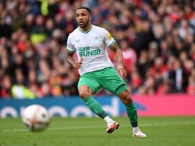 Newcastle United player Callum Wilson in action during the Premier League match between Manchester United and Newcastle United at Old Trafford on October 15, 2022 in Manchester, England. (Photo by Stu Forster/Getty Images)