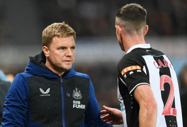 Ciaran Clark walks off after being sent off.