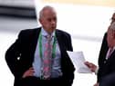 ZURICH, SWITZERLAND - FEBRUARY 26:  Greg Dyke (R), Chairman of the England Football Association talks to Rick Parry after the results of the first vote during the Extraordinary FIFA Congress at Hallenstadion on February 26, 2016 in Zurich, Switzerland.  (Photo by Richard Heathcote/Getty Images)