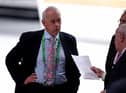 ZURICH, SWITZERLAND - FEBRUARY 26:  Greg Dyke (R), Chairman of the England Football Association talks to Rick Parry after the results of the first vote during the Extraordinary FIFA Congress at Hallenstadion on February 26, 2016 in Zurich, Switzerland.  (Photo by Richard Heathcote/Getty Images)